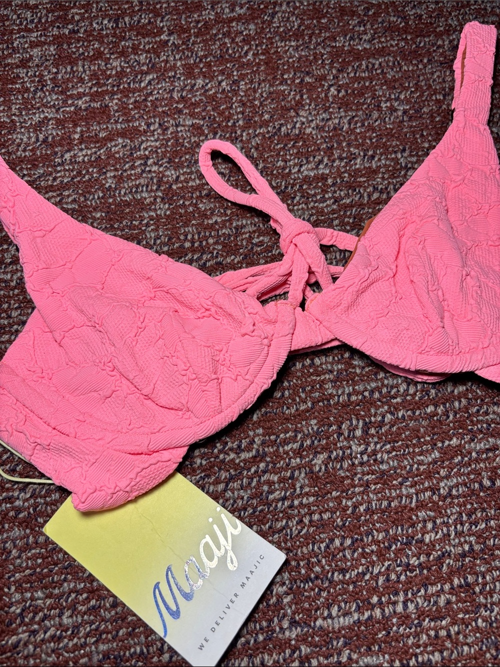 NWT Maagi pink monochrome textured print strappy back underwire bikini top Small